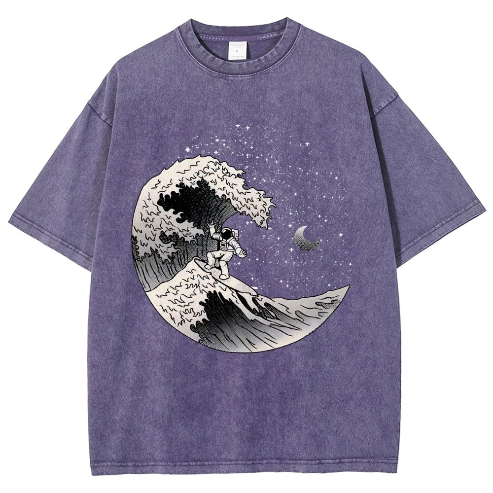 Astronaut Surfing Kanagawa Wave by Tobe Fonseca Vintage Distressed T-shirt