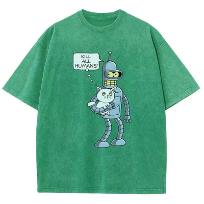 Kill All Humans! Catender Vintage Distressed T-shirt