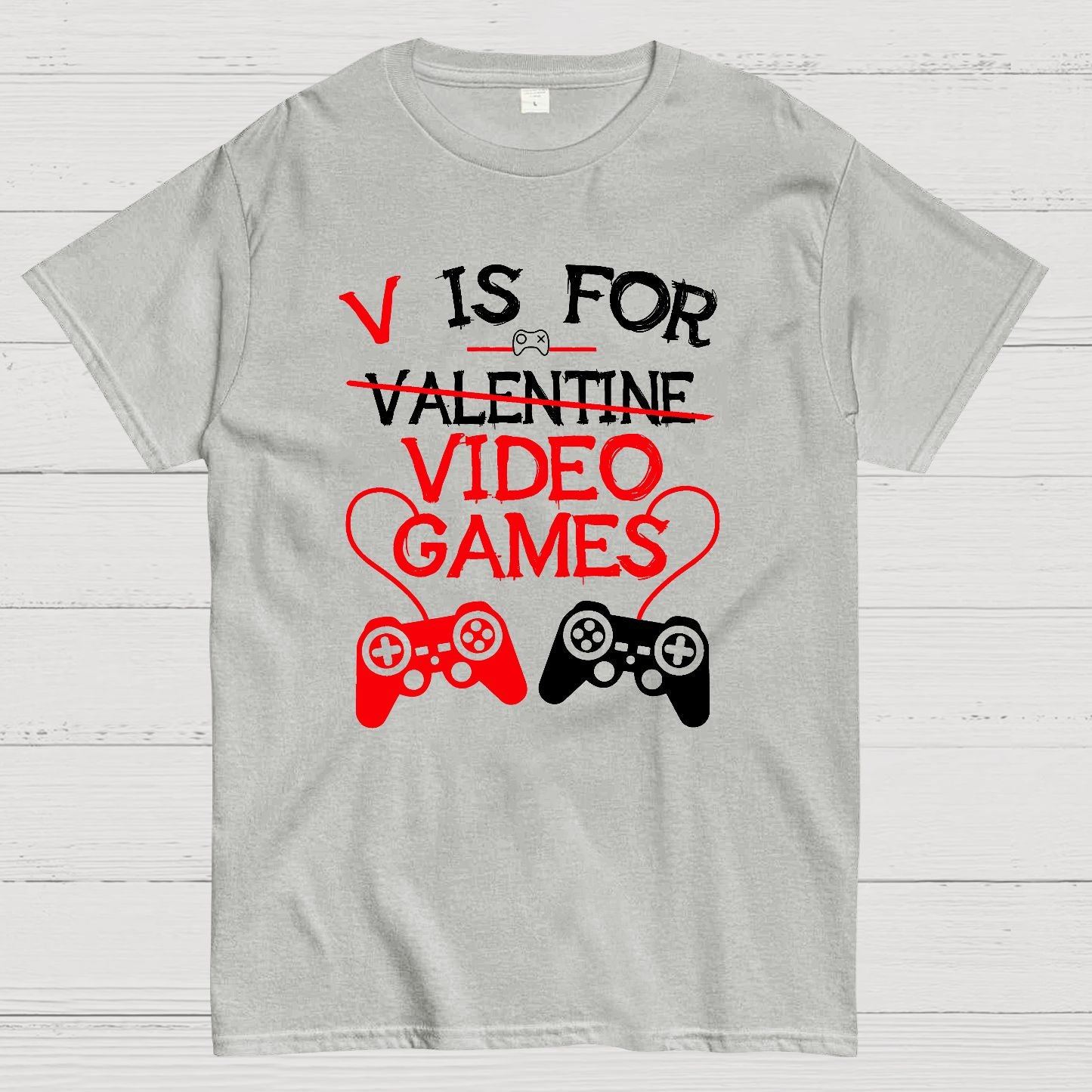 V Is For Video Games Funny Valentines Day Gamer Boy Men Gift Nerd T-Shirt