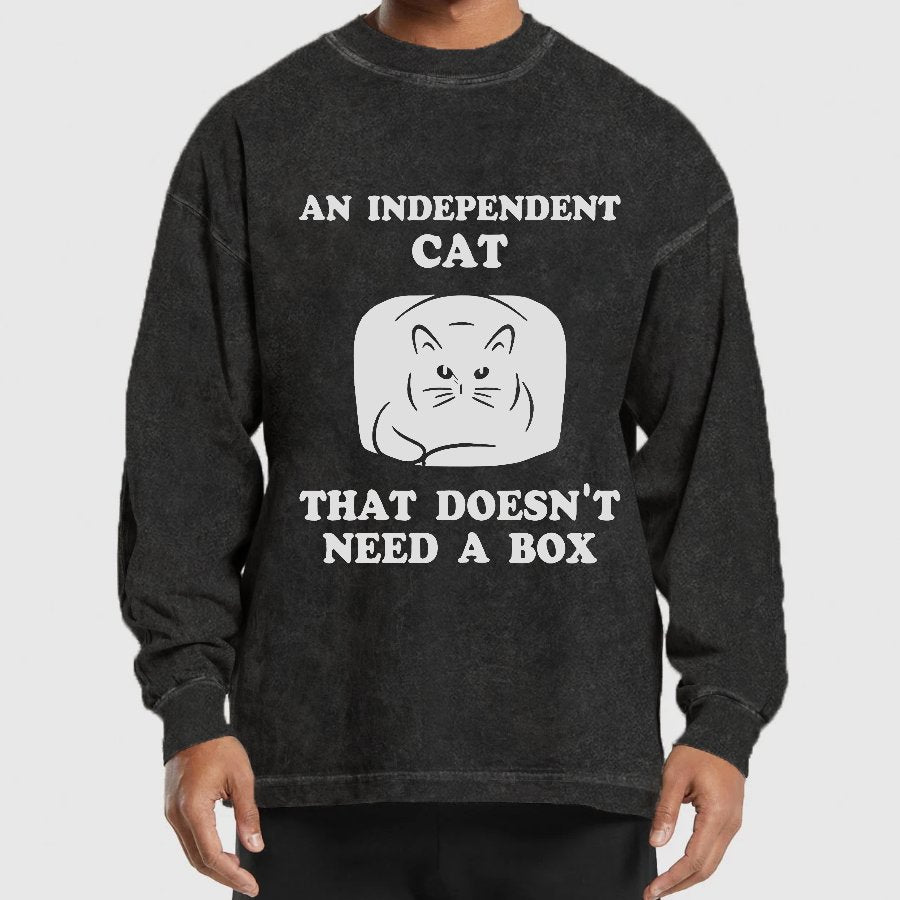 A Independent Cat That Doesn't Need Box Washed Long Sleeve Tee