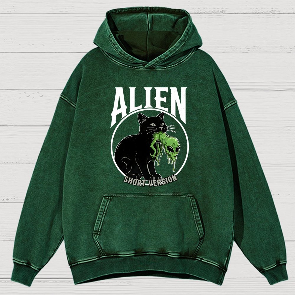 Black Cat Eating Alien Vintage Distressed Hoodie