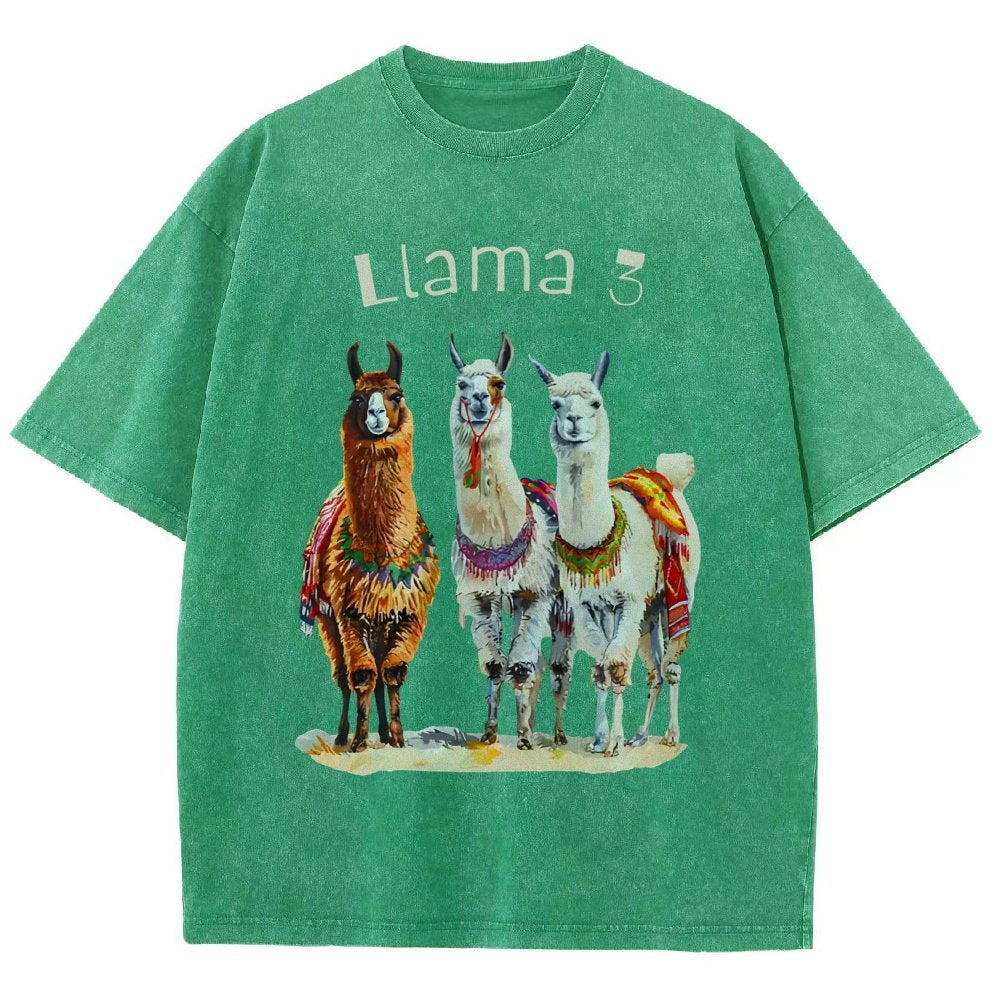 3 Llama Vintage Distressed T-shirt