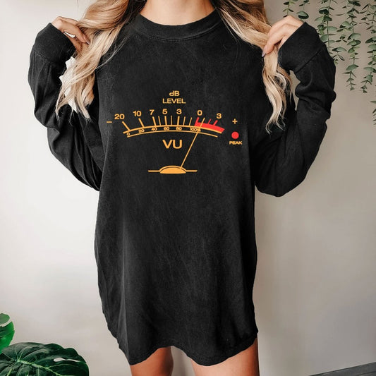 Volume VU Meter Vintage Audio Engineer Washed Long Sleeve Tee