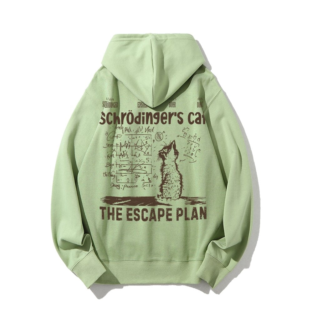 Schrodinger's Cat Escape Plan Interesting Physics Science Printed Back Cotton Hoodie