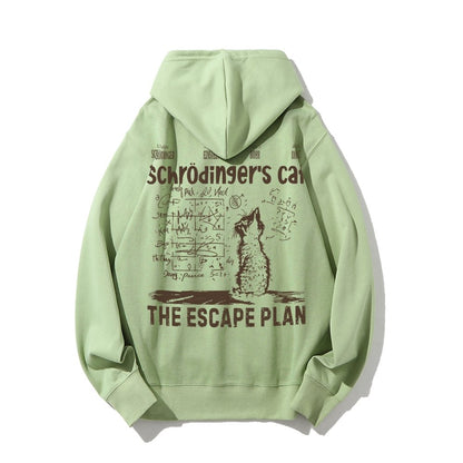 Schrodinger's Cat Escape Plan Interesting Physics Science Printed Back Cotton Hoodie