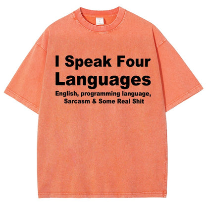 Speak Four Languages Vintage Distressed T-shirt