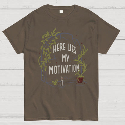 Here Lies My Motivation Funny Geeky T-Shirt