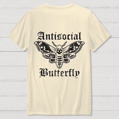 Funny Antisocial Butterfly Front And Back Printing Geek T-Shirt