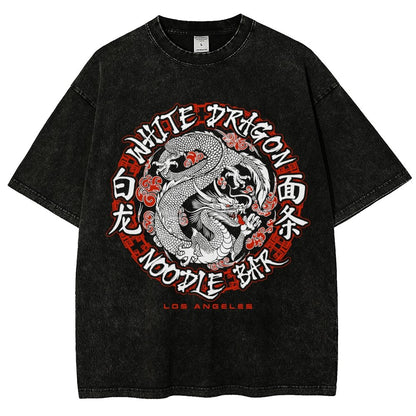 White Dragon Noodle Bar Oversized Vintage Distressed T-shirt