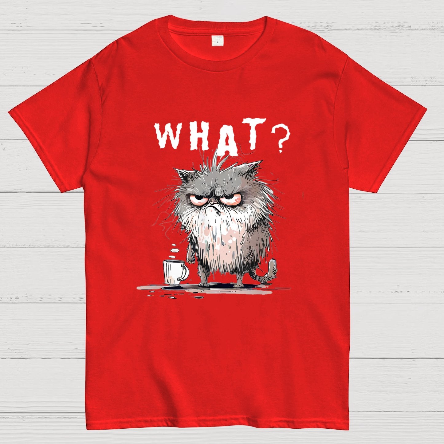 Bad Temper Feline With Coffee Grumpily Catty Funny T-Shirt