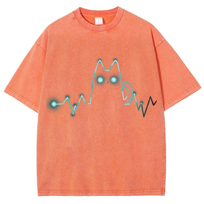 Heart Cat Beat Vintage Distressed T-shirt