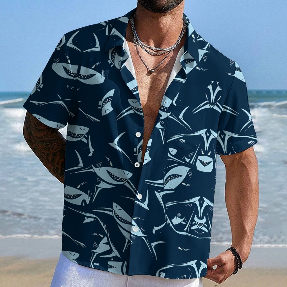 Shark Art Printed Geek Hawaiian Shirt