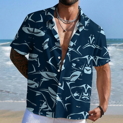 Shark Art Printed Geek Hawaiian Shirt