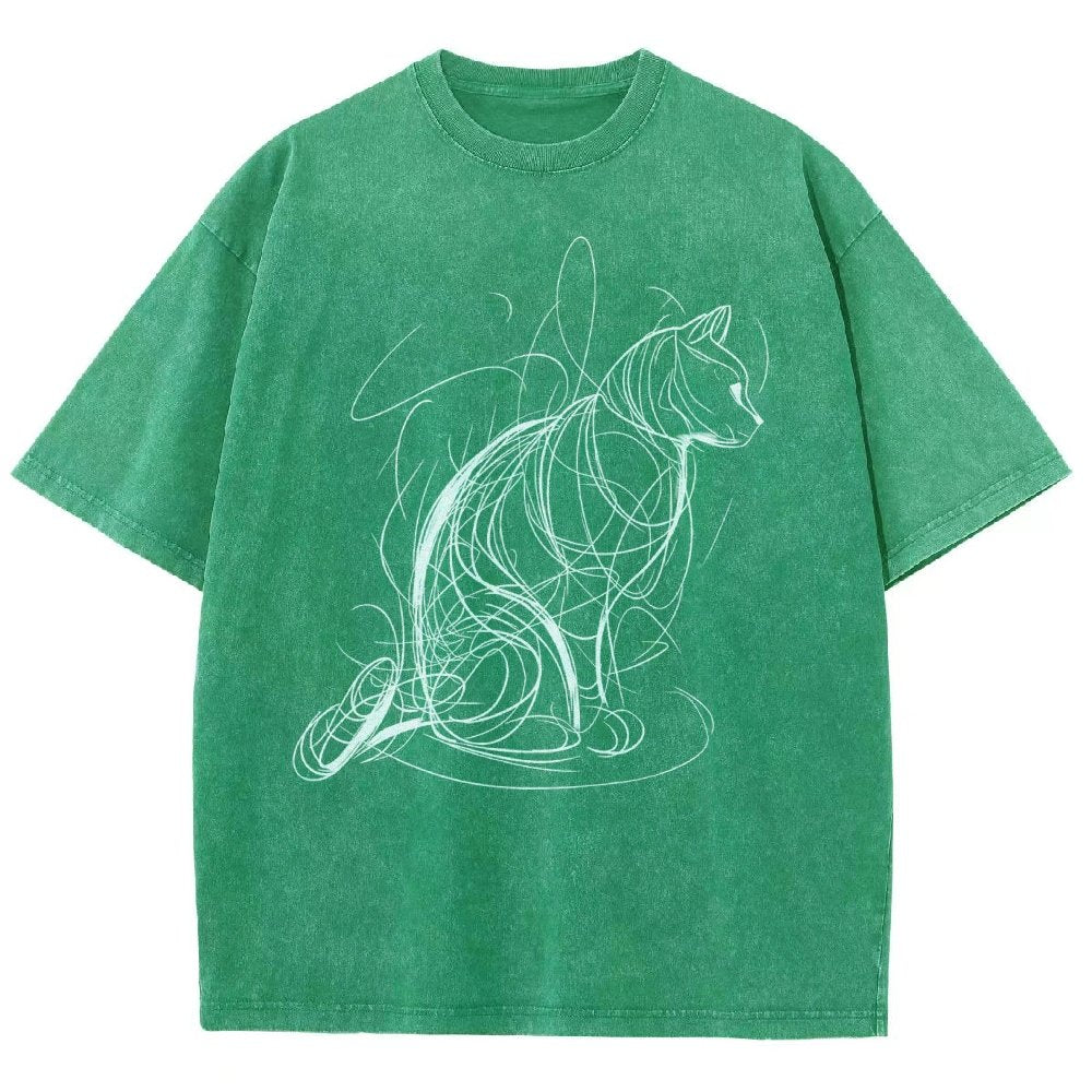 Cat Lines Vintage Distressed T-shirt