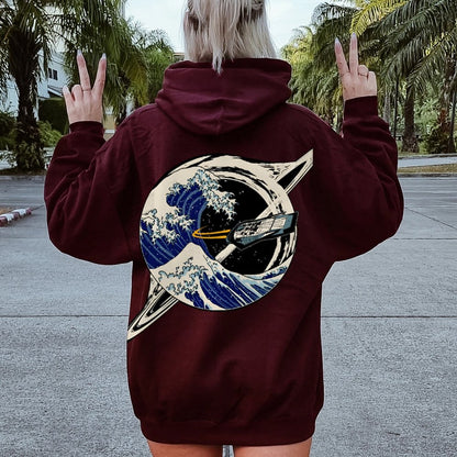 Interstellar Kanagawa Wave Printed Back Cotton Hoodie