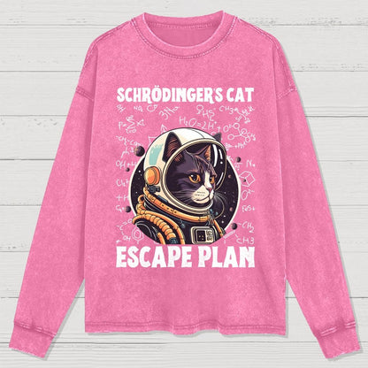 Funny Schrödinger's Cat Escape Plan Science Washed Long Sleeve Tee