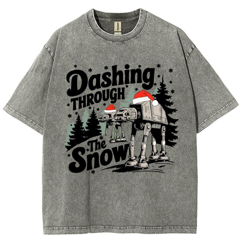 Empire Robot Dog Crosses the Snow Christmas Vintage Distressed T-shirt