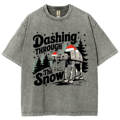 Empire Robot Dog Crosses the Snow Christmas Vintage Distressed T-shirt