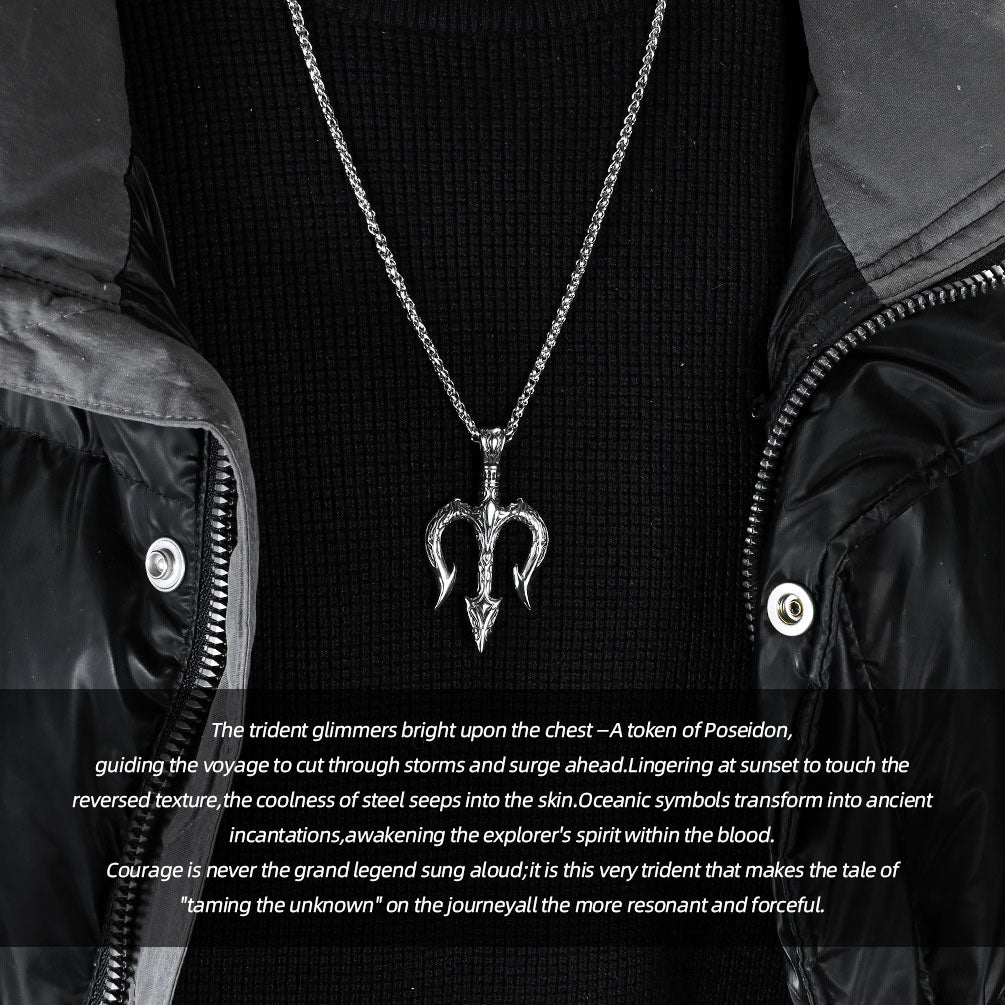 Poseidon's Trident Stainless Steel Necklace: Metal Symbol of Oceanic Power