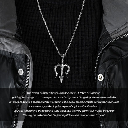 Poseidon's Trident Stainless Steel Necklace: Metal Symbol of Oceanic Power