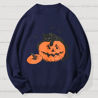 Black Cat Halloween Geek Cotton Sweatshirt