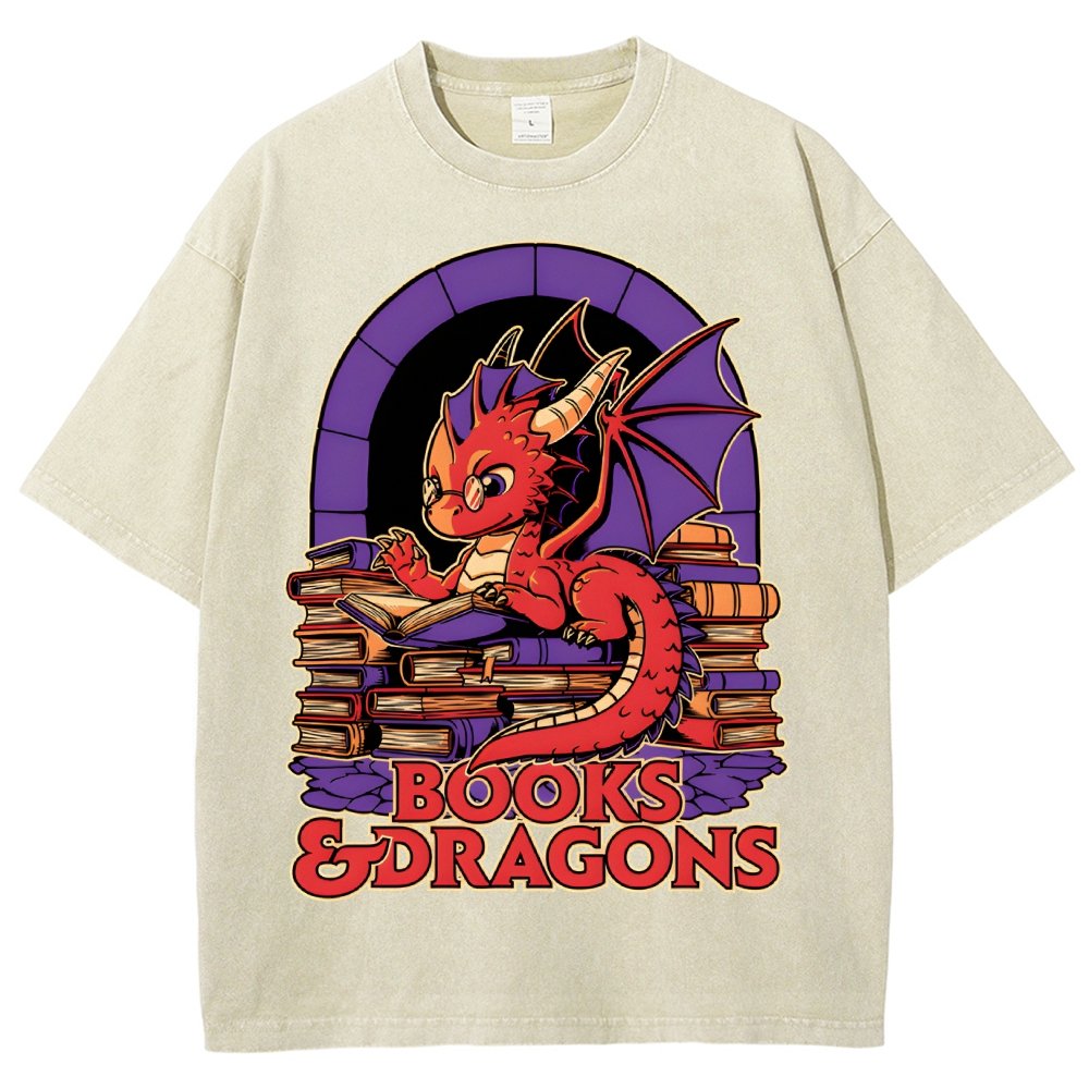 Books and Dragons Vintage Distressed T-shirt