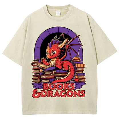 Books and Dragons Vintage Distressed T-shirt