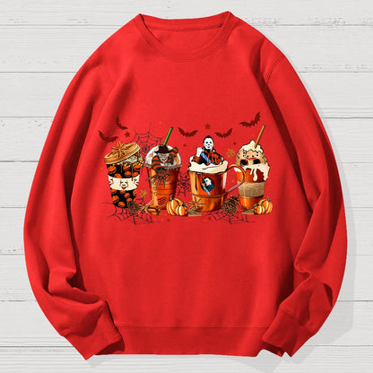 Skeleton Coffee Cups Halloween Geek Cotton Sweatshirt