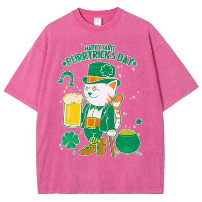 Cat St. Patrick's Day Vintage Distressed T-shirt