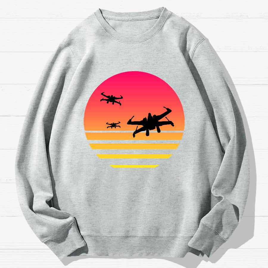 Sunset And Fighter Planes Geek Cotton Sweatshirt