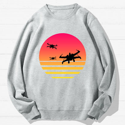 Sunset And Fighter Planes Geek Cotton Sweatshirt