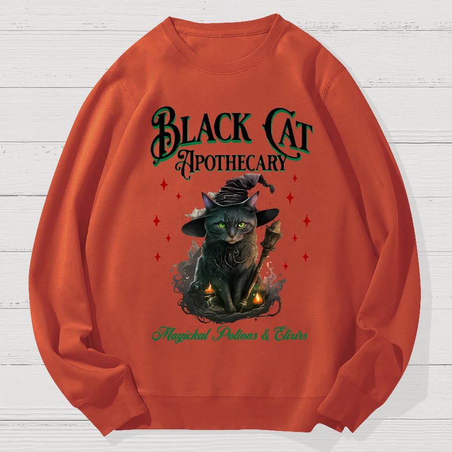 Black Cat Apothecary Halloween Geek Cotton Sweatshirt