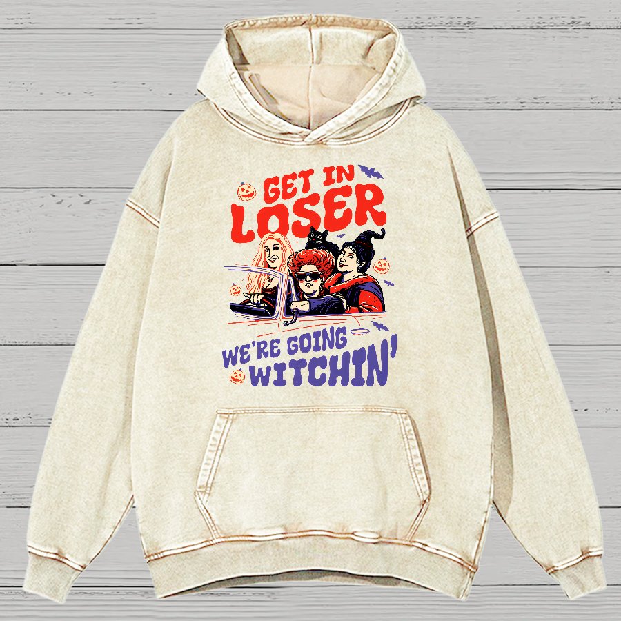 Retro Halloween Shirt - Get In Loser We're Going Witchin Vintage Distressed Hoodie