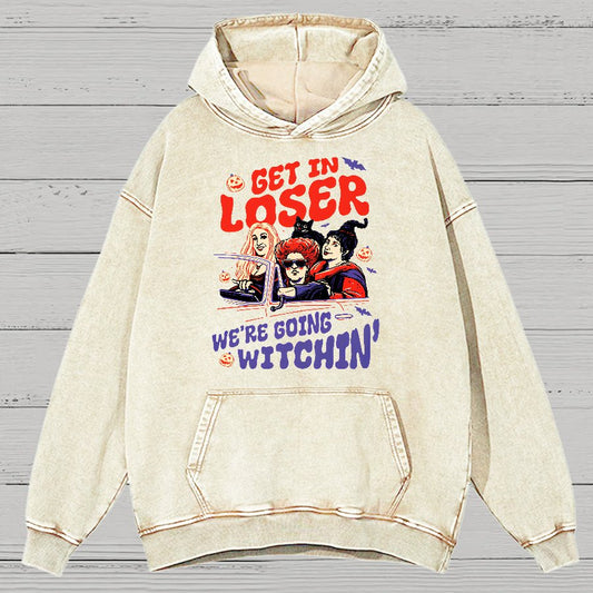 Retro Halloween Shirt - Get In Loser We're Going Witchin Vintage Distressed Hoodie
