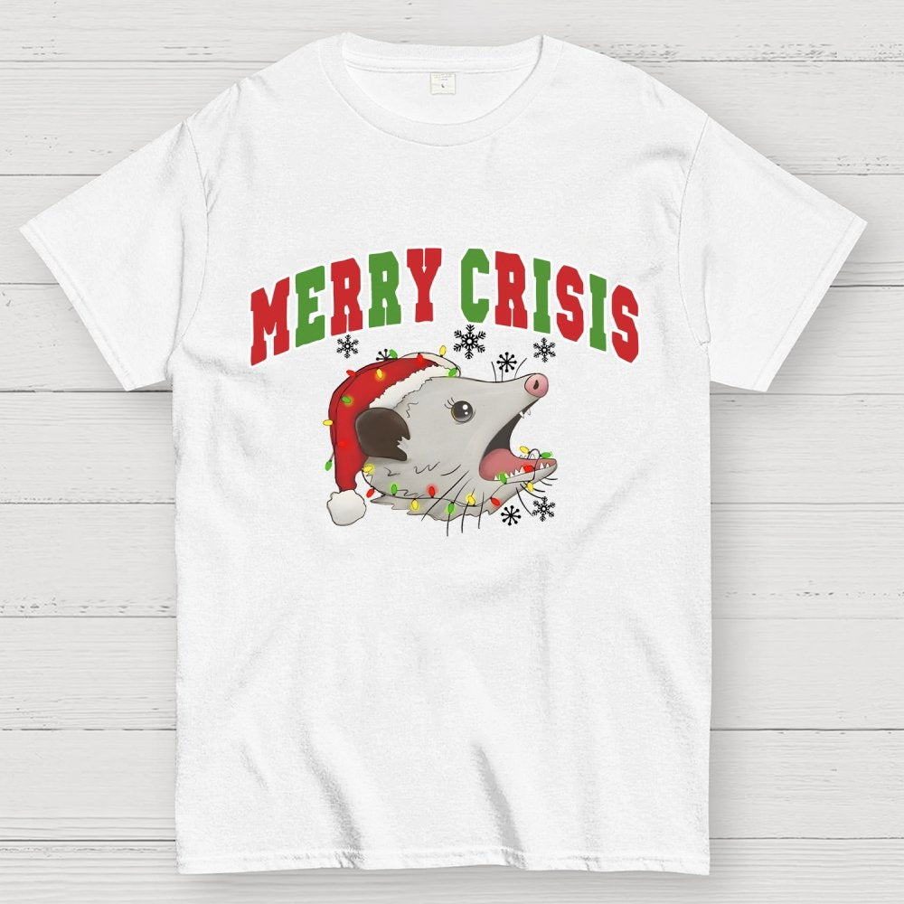 Merry Crisis Opossum Funny Christmas Geek T-Shirt
