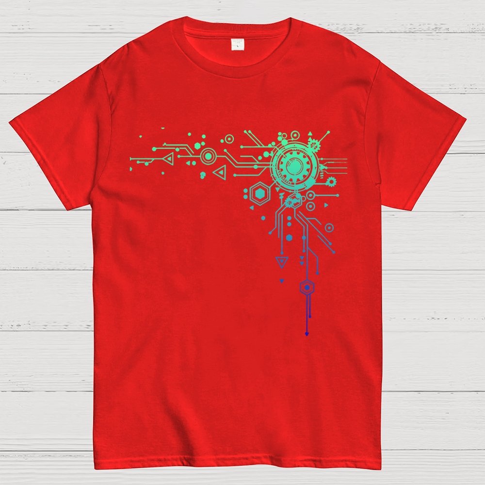 Blue Tech Element Print Unisex Geek T-Shirt