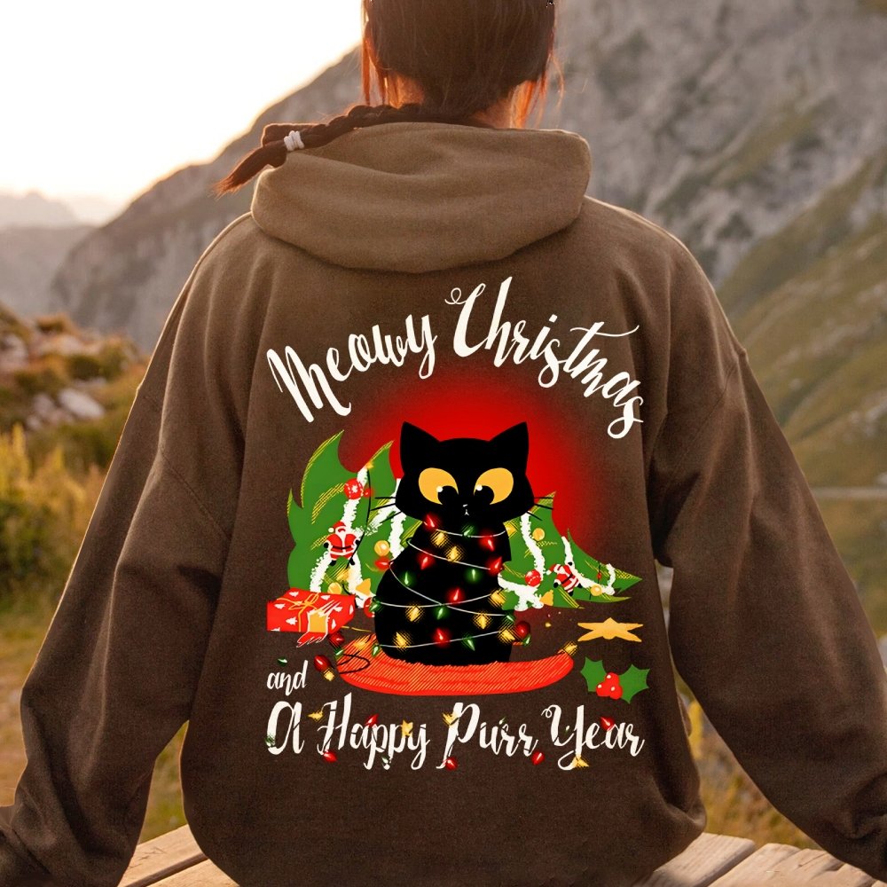 Happy Purr Year Printed Back Unisex Cotton Hoodie