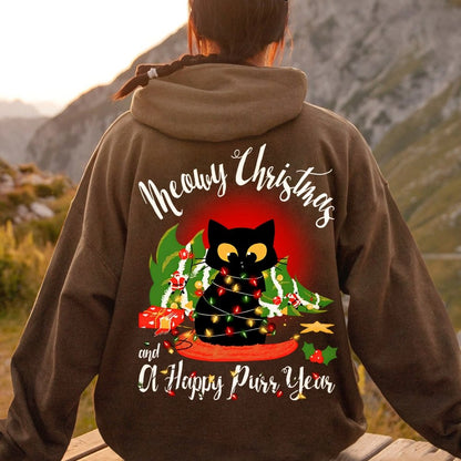Happy Purr Year Printed Back Unisex Cotton Hoodie