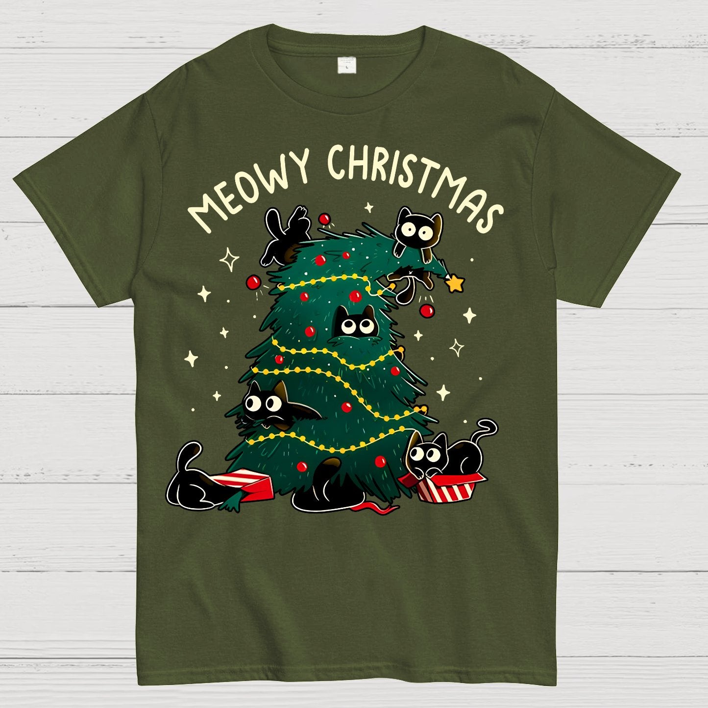 Meowy Christmas Funny Cats Geek T-Shirt