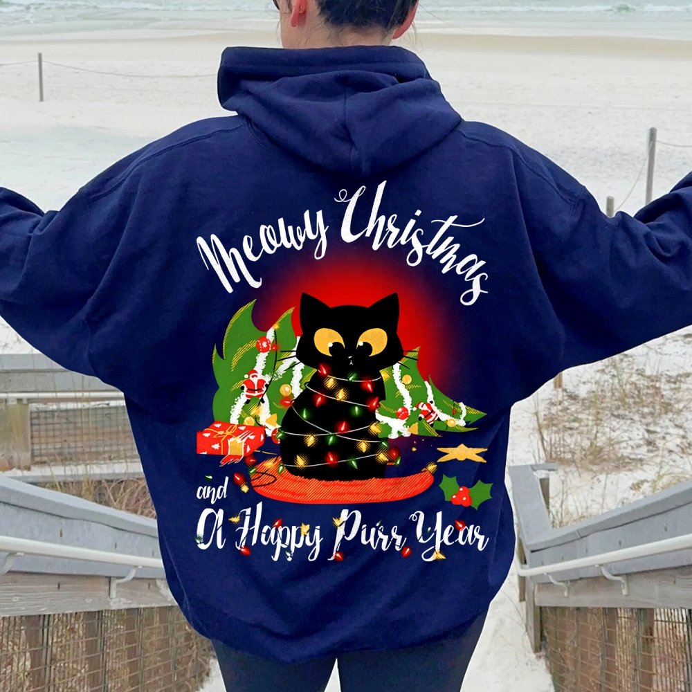 Happy Purr Year Printed Back Unisex Cotton Hoodie