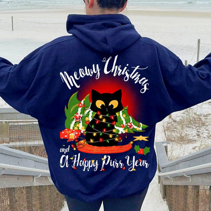 Happy Purr Year Printed Back Unisex Cotton Hoodie