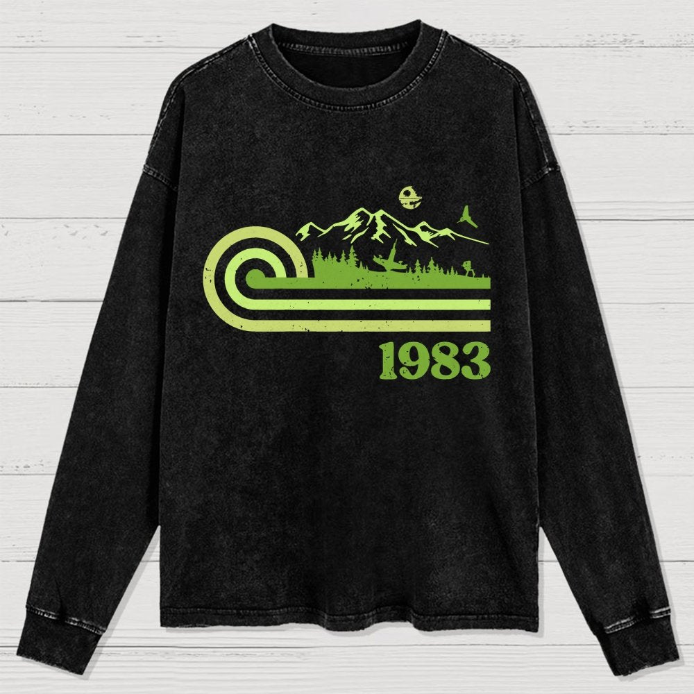 Retro Vintage Mysterious Forest Washed Long Sleeve Tee