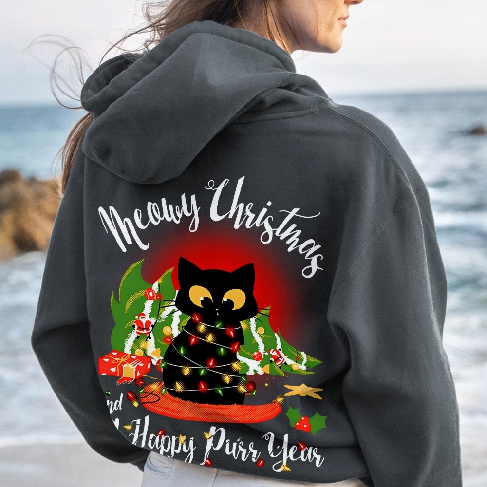 Happy Purr Year Printed Back Unisex Cotton Hoodie