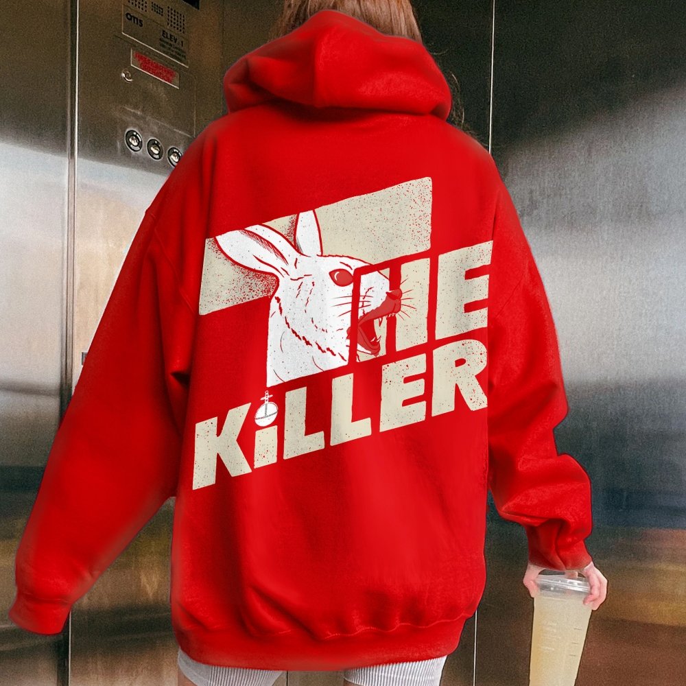 Mysterious Rabbit Printed Back Unisex Cotton Hoodie
