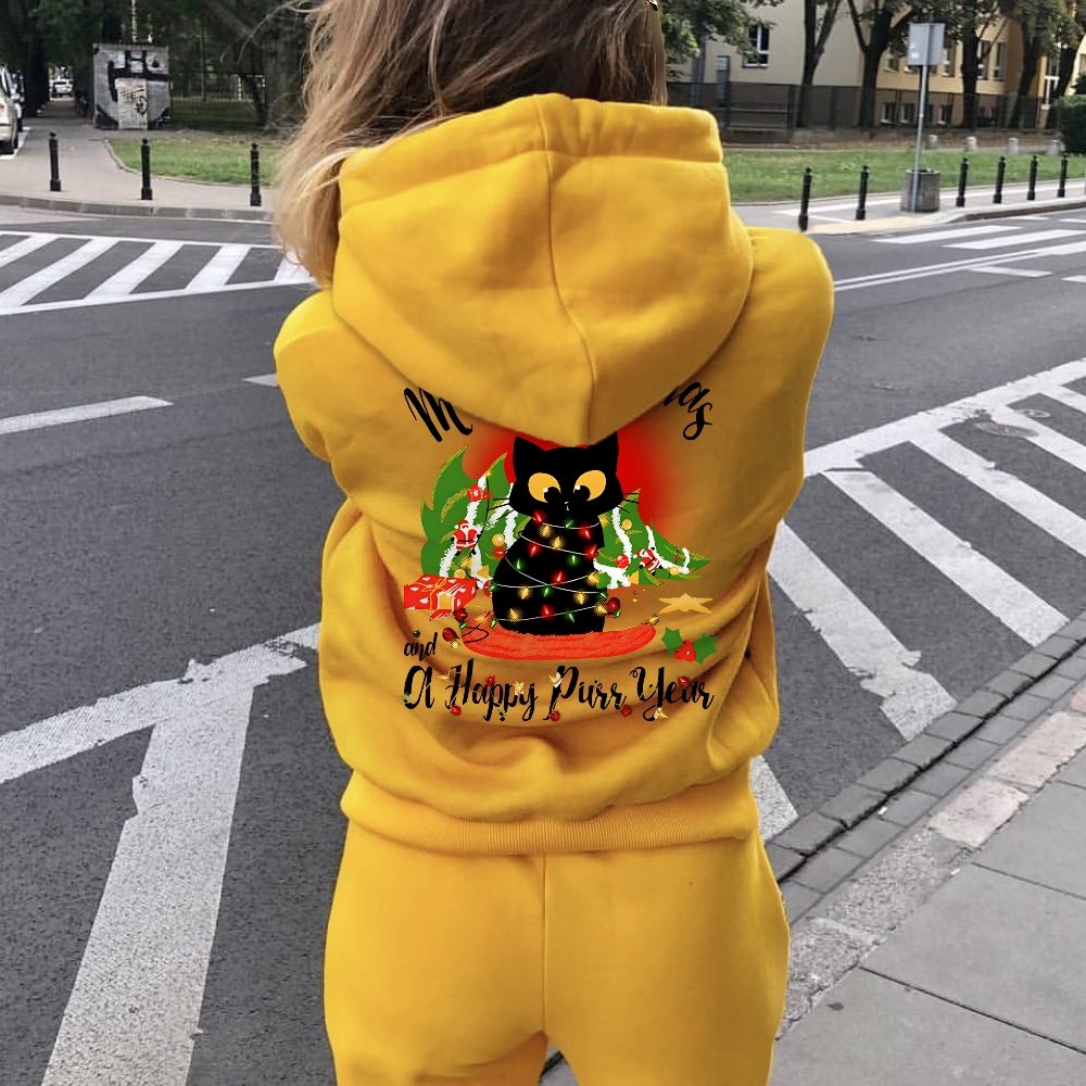 Happy Purr Year Printed Back Unisex Cotton Hoodie