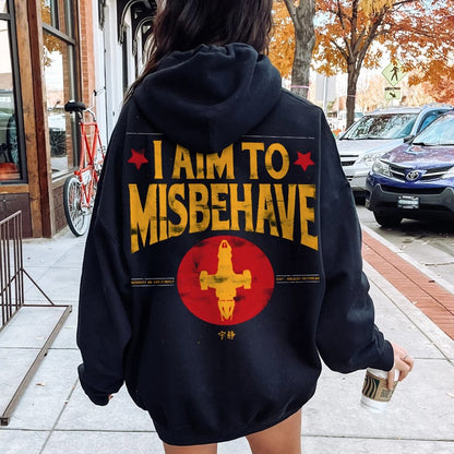 I Aim To Misbehave Geeky Printed Back Cotton Hoodie