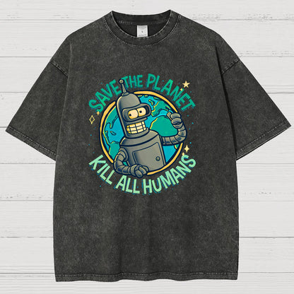 Save The Planet Kill All Humans Vintage Distressed T-shirt