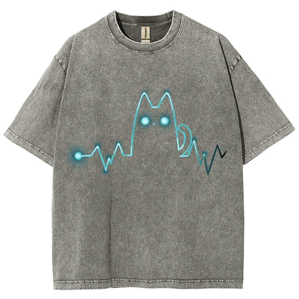 Heart Cat Beat Vintage Distressed T-shirt