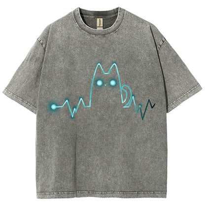 Heart Cat Beat Vintage Distressed T-shirt