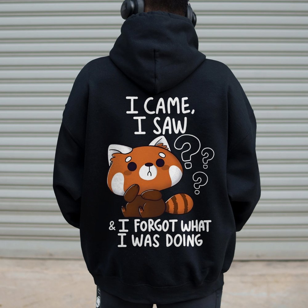 Forgetful Red Panda Printed Back Unisex Cotton Hoodie